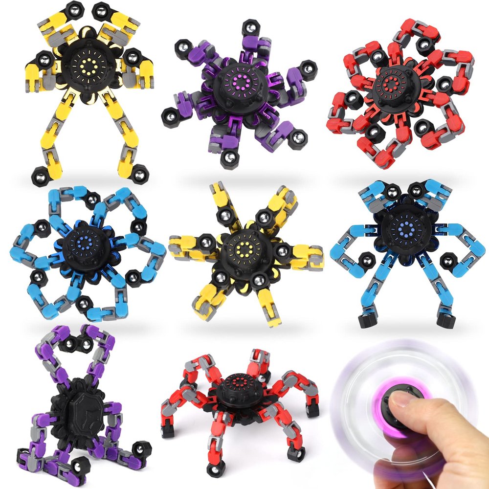 10 PCS Robot Fidget Spinner Transformable Chain Toy for Kids Adults, Deformable Fingertip Gyro Sensory Fidget Bulk, Hand Spinning Desk Toy, Easter Basket Stocking Stuffer Gift Party Favor Supply