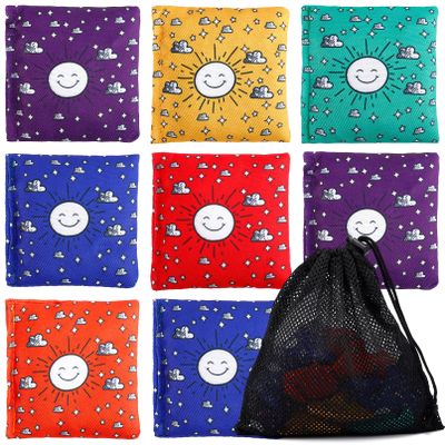 Enjamyo 16 Pack Bean Bags for Kids,2.75" x 2.75" Mini Bean Bags for Tossing,Colorful Cornhole Bags Bulk for Tossing Game,Indoor Outdoor Backyard Activities(6 Colors,Sun Pattern)