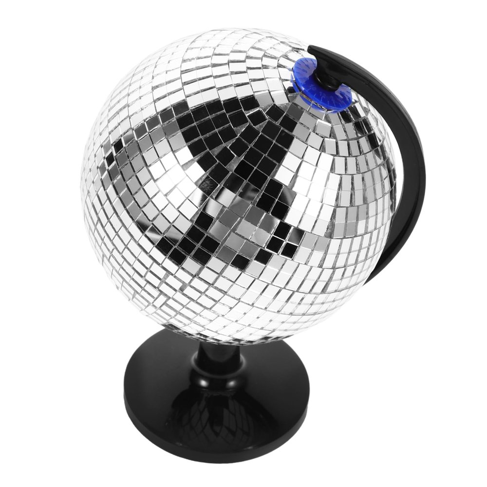 CIYODO Unique Spinning Disco Ball Globe Reflective Office Desk Decor for Men Creative Silver Decorative Globe with Rotatable Feature Cool Desk Accessory for Home and Office