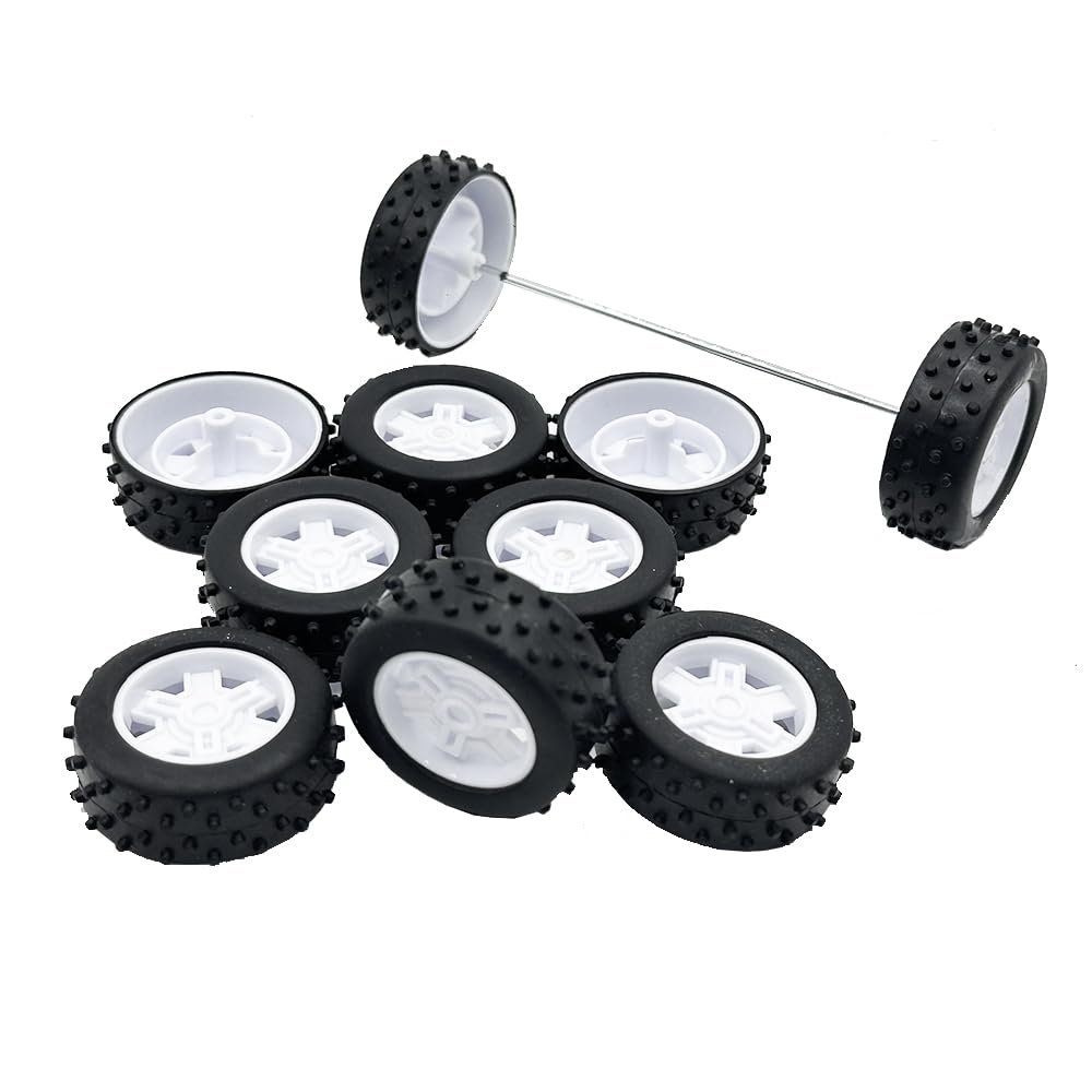 10PCS Toy Car Wheel 37mm Plastic Toy Car Tire Wheels with 5PCS Metal Shaft Round Rod Axles for RC Car Truck Robot DIY Model Toy Parts (2x37mm)