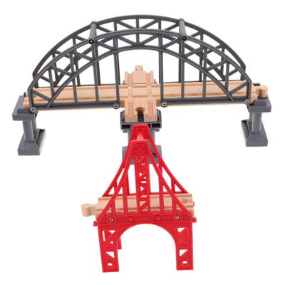 NAMOARLY 2pcs Wooden Train Bridge Track Accessories Engaging Play for Boys and Girls Motor Skills and Creativity Compatible Major Wooden Train for Family Interaction