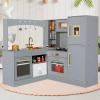 Arlopu Corner Wooden Play Kitchen with Lights & Sounds, Ultimate Pretend Cooking Toy Playset w/Utensils, Oven, Microwave, Stove, Water Dispenser (Gray) view 1