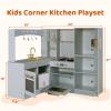 Arlopu Corner Wooden Play Kitchen with Lights & Sounds, Ultimate Pretend Cooking Toy Playset w/Utensils, Oven, Microwave, Stove, Water Dispenser (Gray) view 2