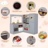 Arlopu Corner Wooden Play Kitchen with Lights & Sounds, Ultimate Pretend Cooking Toy Playset w/Utensils, Oven, Microwave, Stove, Water Dispenser (Gray) view 3