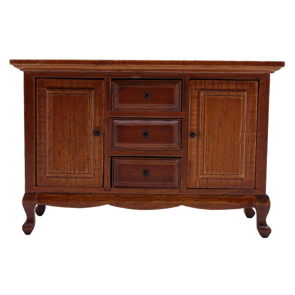 1:12 Scale Dollhouse Storage Cabinet Miniature 2 Doors 3 Drawers Wooden Doll House Furniture