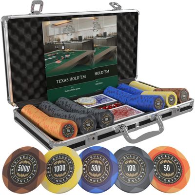 Bullets Playing Cards | Poker Set Adriana | 300 Clay Poker Chips (14 g) with Aluminum Case, Plastic Playing Cards & Dice  Texas Holdem, Numbered Values