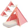 4 Pack Teepee Tent for Kids with Light String and Inflatable Airbed, Slumber Party Tents, Sleepover Tents Party for Girls Boys Indoor Outdoor (Pink) view 1