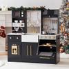ROBOTIME Wooden Play Kitchen for Kids, Toddler Kitchen Playset with Ice Maker and Coffee Machine, Realistic Kids Play Kitchen Toy Gift for Girls & Boys Ages 3+ Black view 1