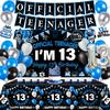 13th Birthday Decorations for Boys, 37Pcs 13 Birthday Boy Decorations Official Teenager Banner Backdrop, Happy 13th Birthday Tablecloth, 13 Year Old Boy Birthday Balloons Hanging Swirls Cake Toppers view 1