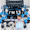13th Birthday Decorations for Boys, 37Pcs 13 Birthday Boy Decorations Official Teenager Banner Backdrop, Happy 13th Birthday Tablecloth, 13 Year Old Boy Birthday Balloons Hanging Swirls Cake Toppers view 4