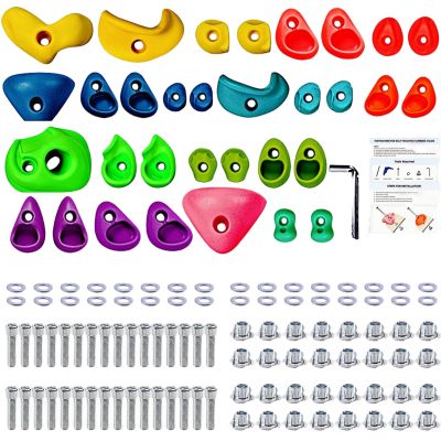 32Pcs Rock Climbing Holds for Kids and Adults, Rock Wall Climbing Grips, Multi-Size & Color, for Playground Indoor Outdoor Play Set, with 32 Set Mounting Hardware and 1 x Hexagon Wrench