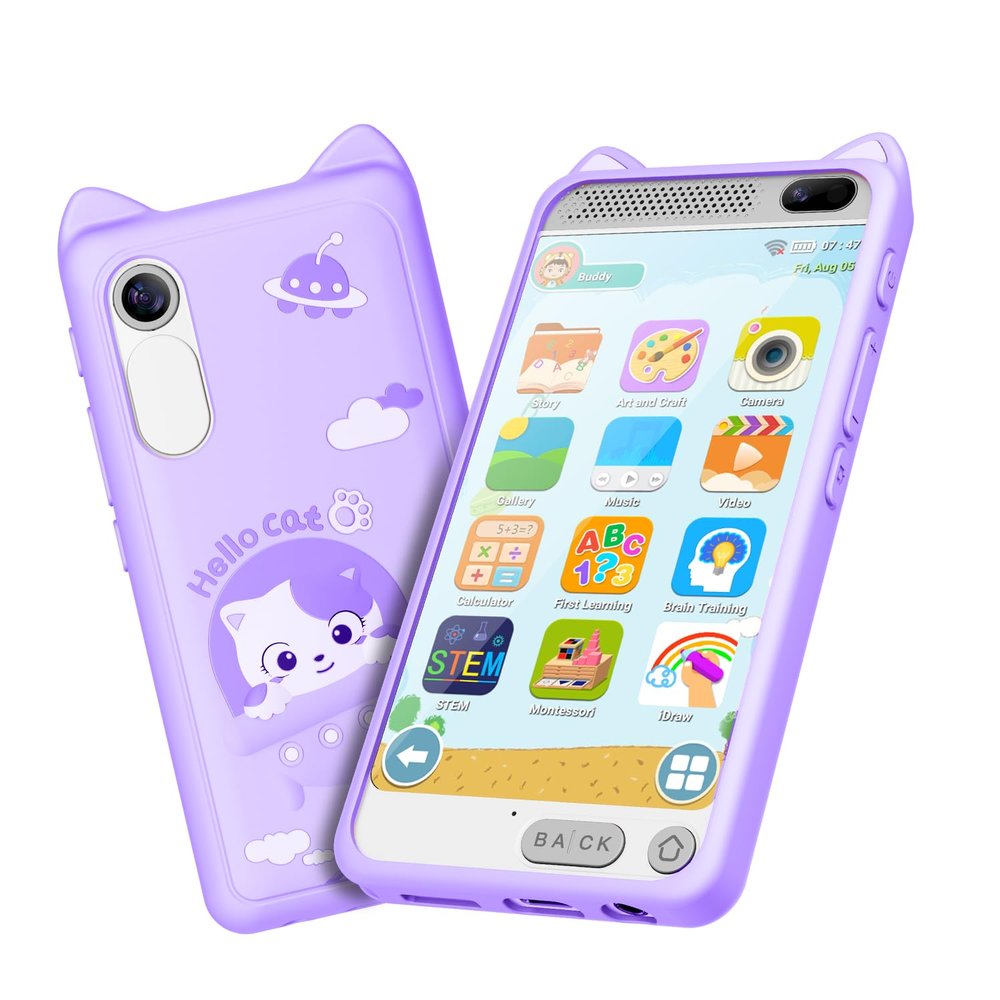 Kids Toy Smartphone, 3.97" Touchscreen HD Dual Camera Kids Toys Phone with Music Player, 2000mA Toddler Toy Learning Phone with Games, Front Camera, Pretend Play SmartphonePurple