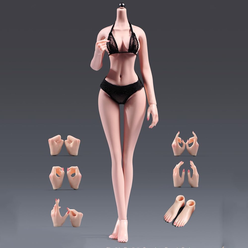 1/6 Scale Female Action Figure Body, 12inches Miniature Seamless Fair Skin Large Bust Realistic Soft Flexible Female Action Figure Body Model with Detachable 5 Pairs of Hand & 2 Pairs of Feet Shapes