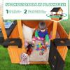 JOYMOR Kids Outdoor Playhouse with Sink Toys, Picnic Table, Mailbox, Spacious Wooden Toddler Playhouse for Backyard Kids 3-8Y DIY Room with Flowerpot Holders, Plastic Basin (Light Brown) view 2