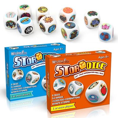Bundle: Story Dice Set*2, 18 Dices Double Fun, 108 Images Storytelling Cubes for Early Eucation, Language Expression, Imagination, Family Reunion/Party/Gifts for Kids/Adults, Solo/Multiplayers