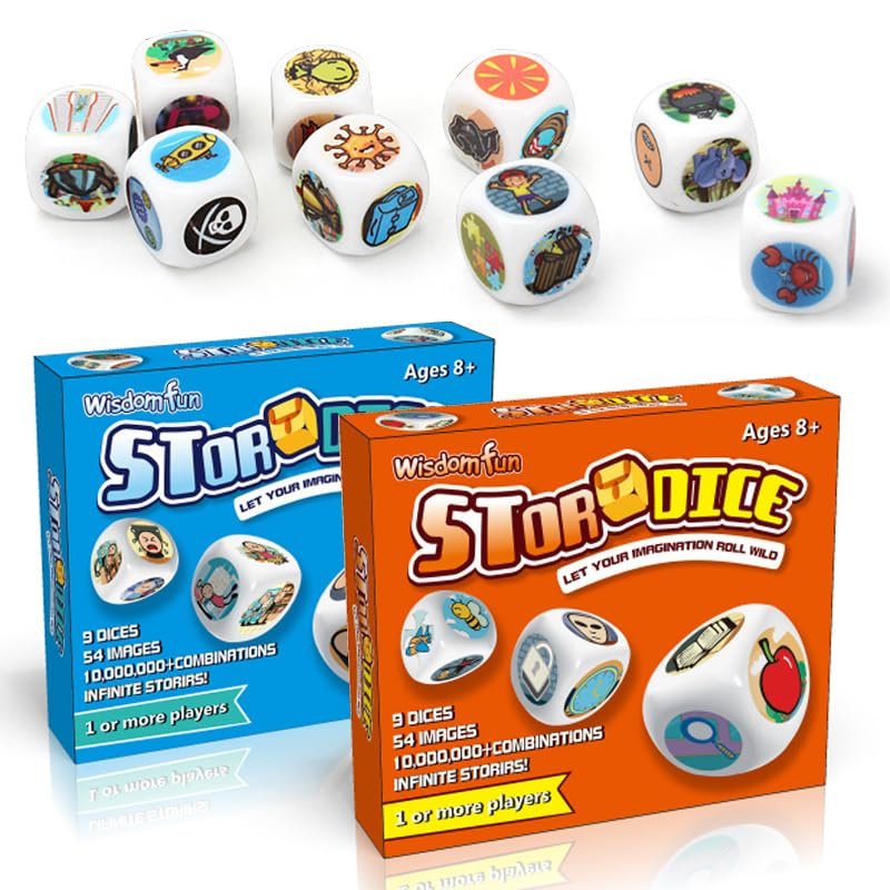 Bundle: Story Dice Set*2, 18 Dices Double Fun, 108 Images Storytelling Cubes for Early Eucation, Language Expression, Imagination, Family Reunion/Party/Gifts for Kids/Adults, Solo/Multiplayers