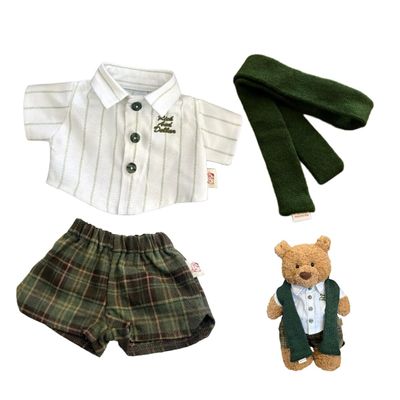LICHADUOLE 14-16"/38cm Teddy Bear Clothing Set with Striped Shirt, Plaid Shorts Knit Scarf - 3-Piece Outfit for Slim Bumblybear/Bashful Bunny or Round Bartholomew Bear Stuffed Animals(NO Doll)