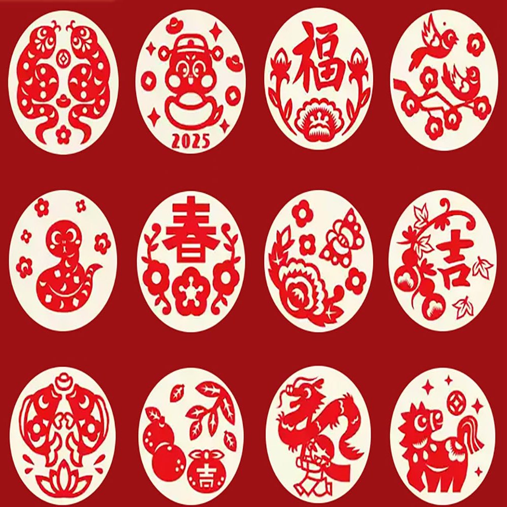 12PCS/30PCS/60PCS Chinese Paper Cutting Kit, Red Fun Paper Art Crafts Kits for Window Decoration Spring Festival Chinese New Year Celebration Activity, Creative Handmade Paper-Cut