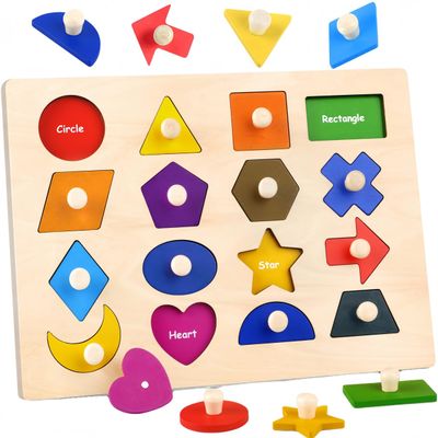 Besslly Wooden Shape Peg Puzzles for Toddlers 3 4 5 Year Old, Toddler Learning Toys Shape Sorter Color Match Montessori Toys Educational Puzzles for Toddlers 3-5 Easter Birthday for Girls Boys