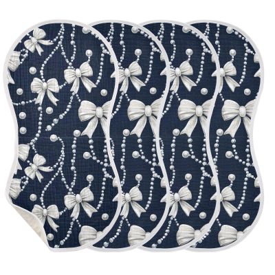 Coikll Bow and Pearl Muslin Baby Burp Cloths Feeding Cloths Face Towel Soft and Absorbent Bibs for Newborn Boys Girl- 4 Pack