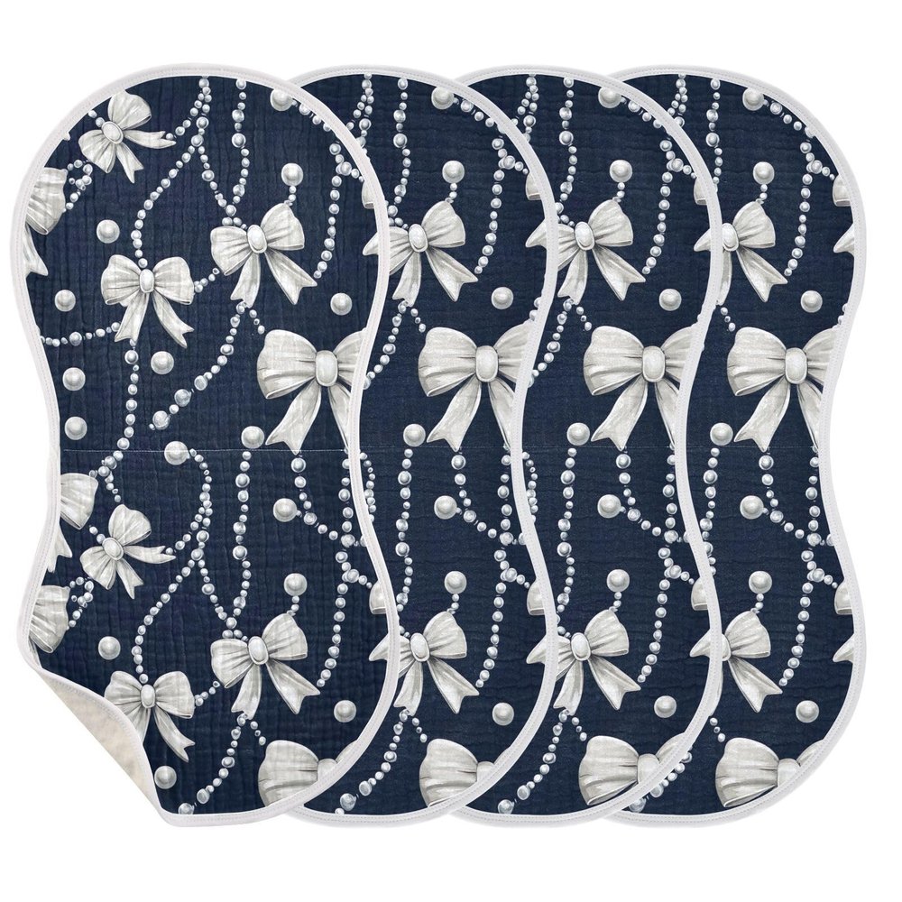 Coikll Bow and Pearl Muslin Baby Burp Cloths Feeding Cloths Face Towel Soft and Absorbent Bibs for Newborn Boys Girl- 4 Pack