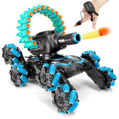 BOKSIYUR RCStunt Remote Control Car,Soft Bullet Tank,Gesture Sensing, Cars for Kids,RC Crawlers,Stunt Remote Control Car Tank for Boys, RC Cars for Kids,360Battle Tanks,for Boys Ages 8-12 Gift(Blue)