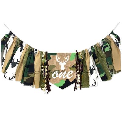 1st Birthday High Chair Banner 79" Jungle Theme High Chair Banner Camouflage First Birthday Banner Reusable Camo Birthday Party Decorations for Boy Girl Baby Photo Props First Birthday Banner Camo Bi