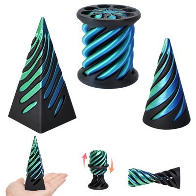 3 Packs Impossible Cone,Spiral Cone Fidget Toy,Fidget Cone,3D Printed Spiral Cone Fidget Toy,Impossible Pyramid Passthrough Toy for Stress and Anxiety Relaxing (Black Green)