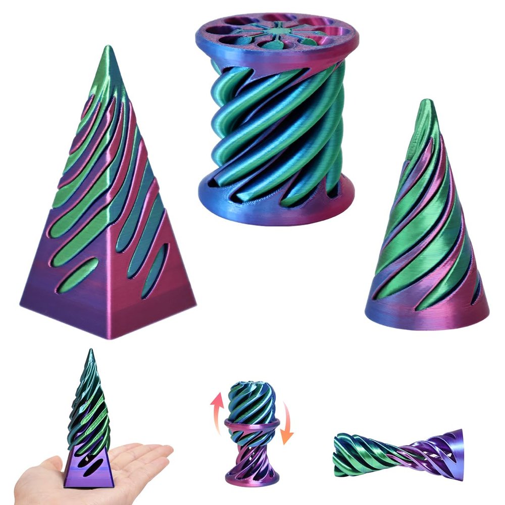 3 Packs Impossible Cone,Spiral Cone Fidget Toy,Fidget Cone,3D Printed Spiral Cone Fidget Toy,Impossible Pyramid Passthrough Toy for Stress and Anxiety Relaxing (Purple Green)