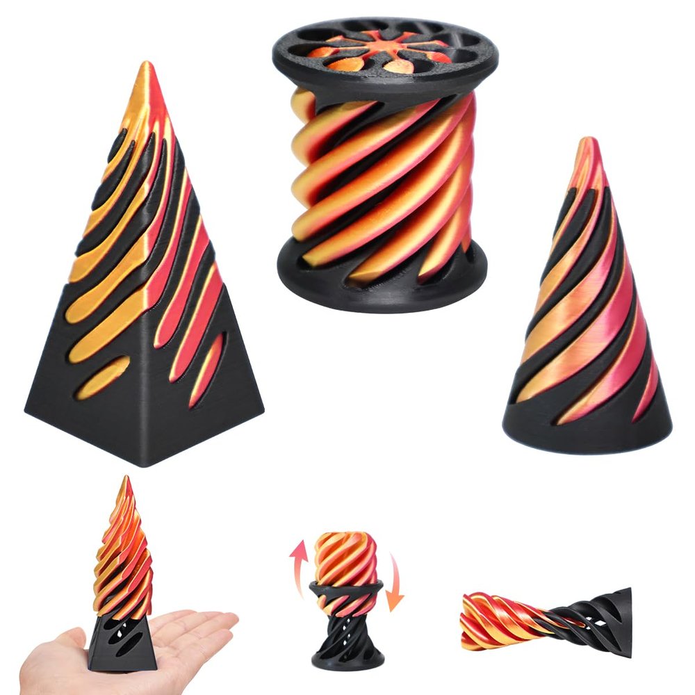 3 Packs Impossible Cone,Spiral Cone Fidget Toy,Fidget Cone,3D Printed Spiral Cone Fidget Toy,Impossible Pyramid Passthrough Toy for Stress and Anxiety Relaxing (Golden)