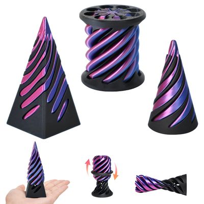 3 Packs Impossible Cone,Spiral Cone Fidget Toy,Fidget Cone,3D Printed Spiral Cone Fidget Toy,Impossible Pyramid Passthrough Toy for Stress and Anxiety Relaxing (Black Purple)