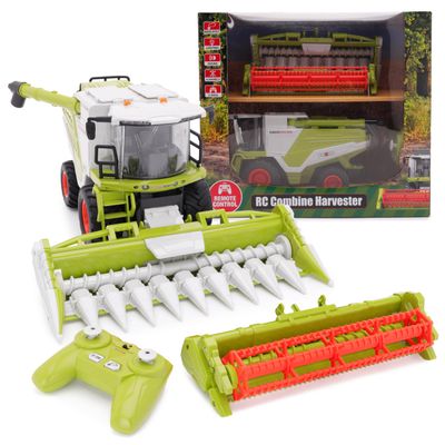 Toyland 31cm (12") Remote Control Combine Harvester with Lights, Sound & Smoke Effect - 2 Harvesting Attachments Included - Farming Toys - 1:24 Scale
