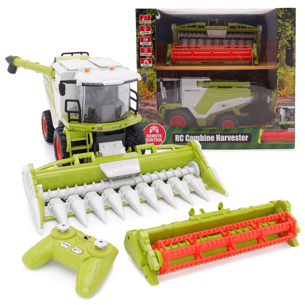 Toyland 31cm (12") Remote Control Combine Harvester with Lights, Sound & Smoke Effect - 2 Harvesting Attachments Included - Farming Toys - 1:24 Scale