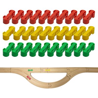 Bunu1492 Wooden Train Track Accessories, 30 Pcs Colorful Dog Bone Track Connectors, Compatible with All Train Track, Christmas Birthday Gift for Boys Girls, Track Toys Expansion Pack for Kids Ages 3+