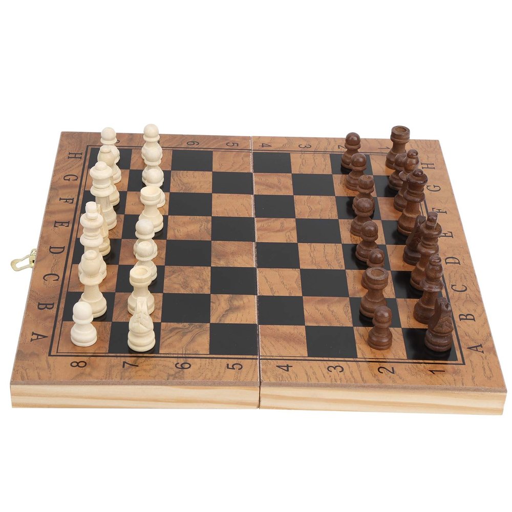 3 in 1 Chess Set, Multi Functional Folding Portable Wooden Chessboard Checkers Board Game Draughts Set
