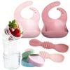 12pc Glass Baby Food Storage Jars, 4 Silicone Baby Spoons & 2 Silicone Bibs, Baby Mealtime Essentials  BPA-Free, Leakproof, and Dishwasher Safe view 2
