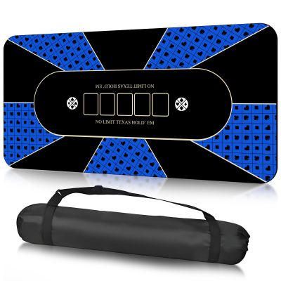 70 x 35 Inch Poker Mat, 8 Players Texas Hold'em Poker Rubber Mat Poker Topper for Tables, Folding Portable Poker Table Top Layout w/Carrying Bag for Poker Games, Blackjack, Casino (70 x 35 Inch-Blue)