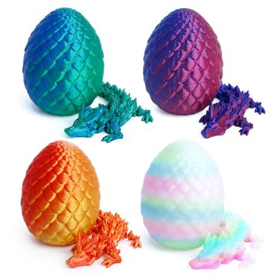 4 Pack 3D Printed Dragon Easter Basket Stuffers, Small Eggs with Dragon Inside, Easter Gift for Kids&Adults, Articulated Crystal Dragon Fidget Toy, Desk Pet, 3D Printing Home Decor