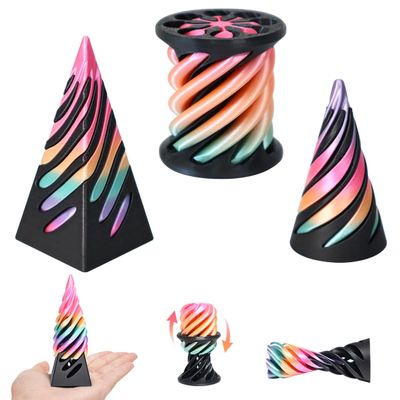 3 Packs Impossible Cone,Spiral Cone Fidget Toy,Fidget Cone,3D Printed Spiral Cone Fidget Toy,Impossible Pyramid Passthrough Toy for Stress and Anxiety Relaxing (Black Rainbow)
