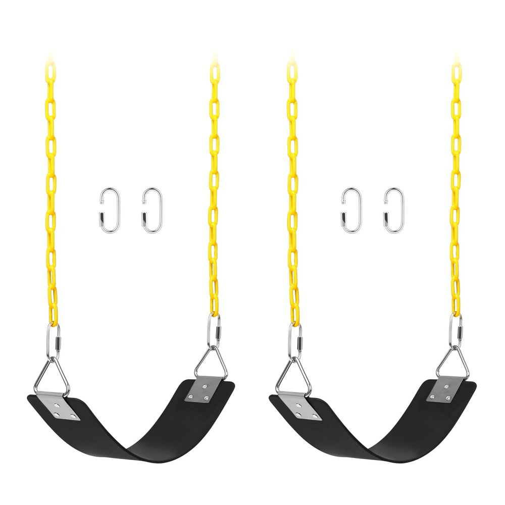 2 Pack Swing Sets, AGPTEK Swing Seat with 66 Inch Anti-Rust Chains Thermoplastic Coated, Support 250lb, Accessories Replacement with Snap Hooks for Outdoors, Playground (Black)