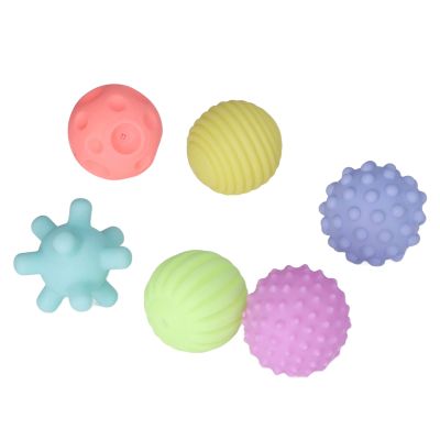 Aramox 6pcs Baby Textured Ball Set Soft Elastic Multicolor Squeezing Sensory Toy for Hand Grasping Ability, Tactile Nerve Development, for Home, Plastic Material (Warm Color)