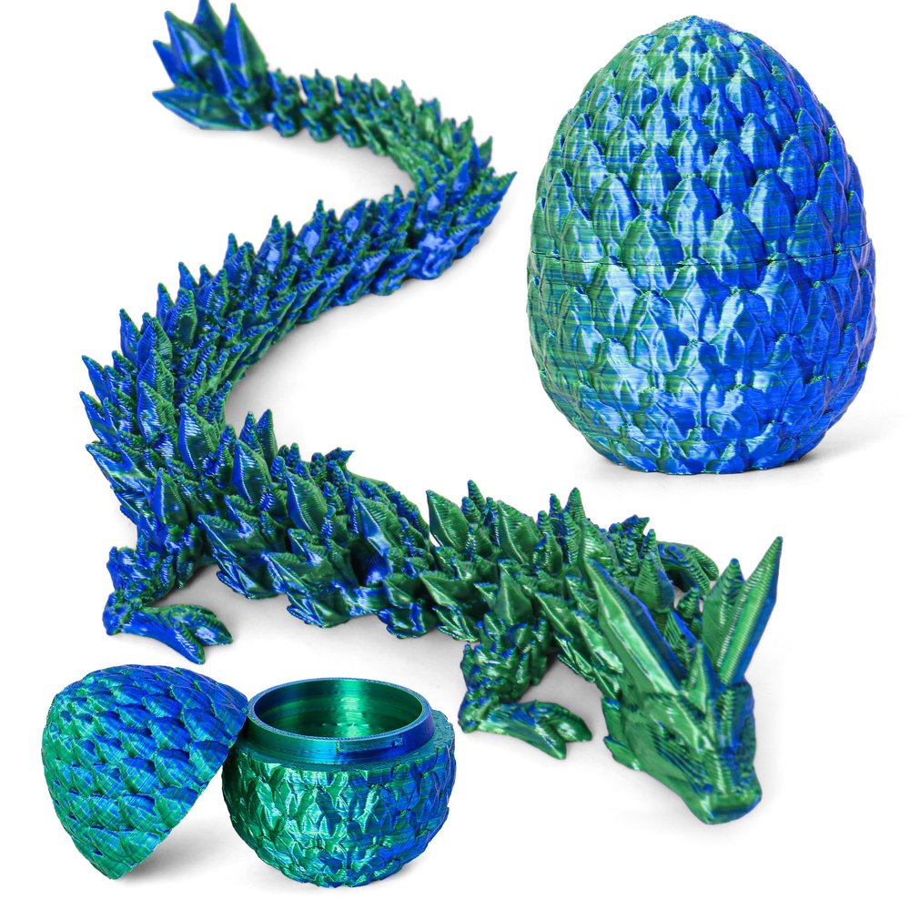 Philicoco 3D Printed Articulated Dragon Egg Easter Basket Stuffers, Fidget Toy Gift for Kids & Adults(Green)