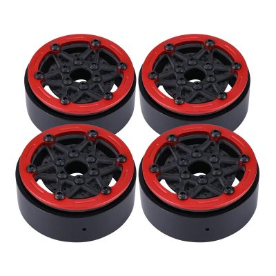 4 Pcs Machined Carbon Fibre 1.9 Inch Beadlock Wheel Rim Hub for 1/10 RC Crawler Car SCX10 TRX4 VS4-10 Cheater Rigs 1.9S LCG DIY(Red A)