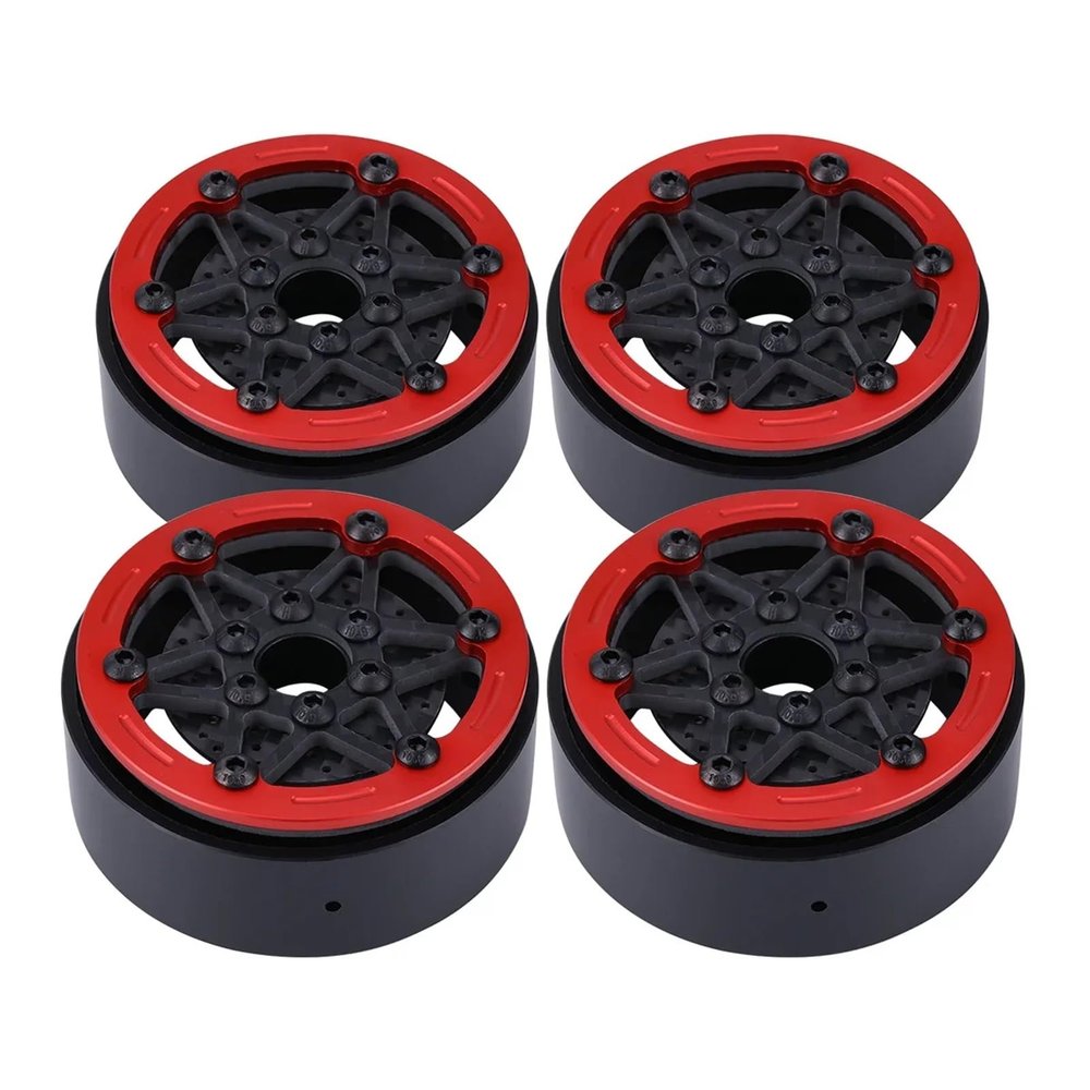 4 Pcs Machined Carbon Fibre 1.9 Inch Beadlock Wheel Rim Hub for 1/10 RC Crawler Car SCX10 TRX4 VS4-10 Cheater Rigs 1.9S LCG DIY(Red A)