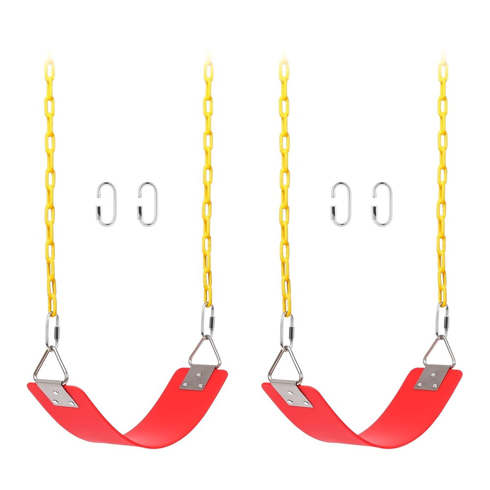 2 Pack Swing Sets, AGPTEK Swing Seat with 66 Inch Anti-Rust Chains Thermoplastic Coated, Support 250lb, Seat Cushion Accessories Replacement with Snap Hooks for Outdoors, Playground (Red)