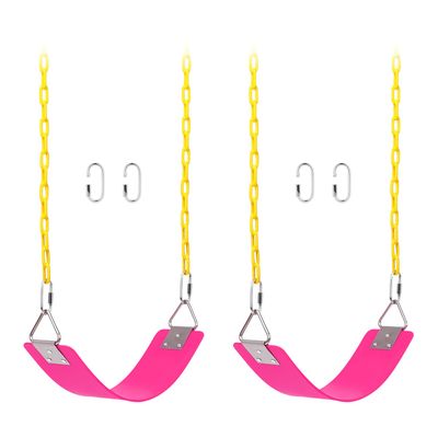 2 Pack Swing Sets, AGPTEK Swing Seat with 66 Inch Anti-Rust Chains Thermoplastic Coated, Support 250lb, Seat Cushion Accessories Replacement with Snap Hooks for Outdoors, Playground (Pink)
