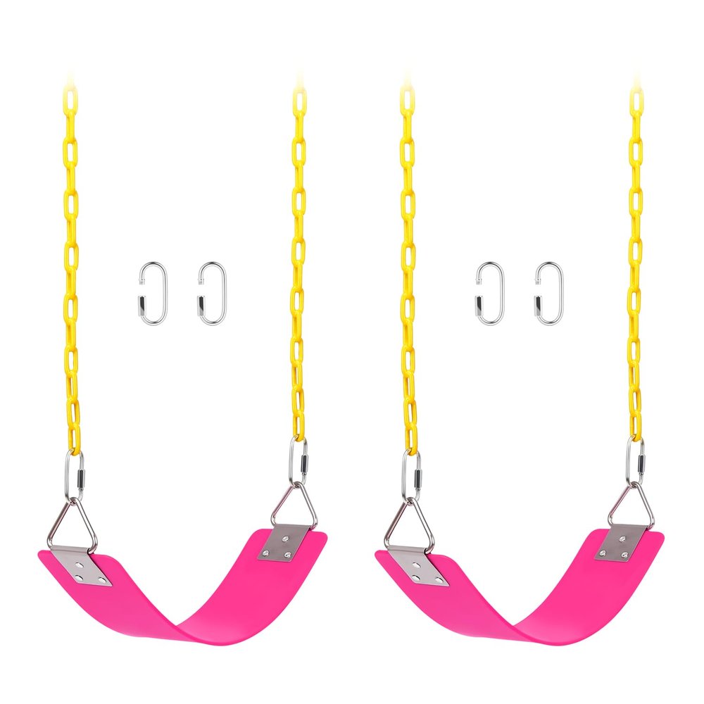2 Pack Swing Sets, AGPTEK Swing Seat with 66 Inch Anti-Rust Chains Thermoplastic Coated, Support 250lb, Seat Cushion Accessories Replacement with Snap Hooks for Outdoors, Playground (Pink)