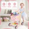 Asweets 2 in 1 Wooden Baby Walker Push and Pull Doll Stroller, Shopping Cart Learning Walker for Boys and Girls, Sit Stand Learning Toddler Toy (Pink) view 3