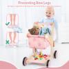 Asweets 2 in 1 Wooden Baby Walker Push and Pull Doll Stroller, Shopping Cart Learning Walker for Boys and Girls, Sit Stand Learning Toddler Toy (Pink) view 4