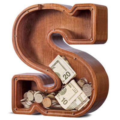 ELX Large Letter Piggy Bank for Kids Boys, Personalized Wooden Money Bank, Safe & Durable Savings Box for Toddlers Girls, Gifts for Birthday Holiday Christmas